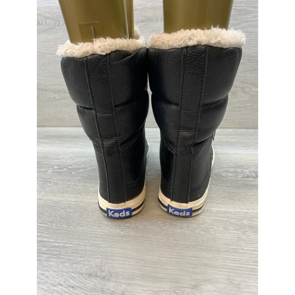 Keds Women's Black Leather Faux Fur Lined Winter Boot 8.5 Casual Shoes